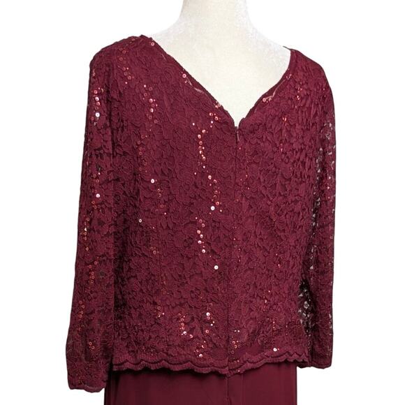 May Queen Burgundy Lace Sequin Chiffon Formal Gown Evening Wear, sz 3XL / 22-24 - Picture 6 of 8